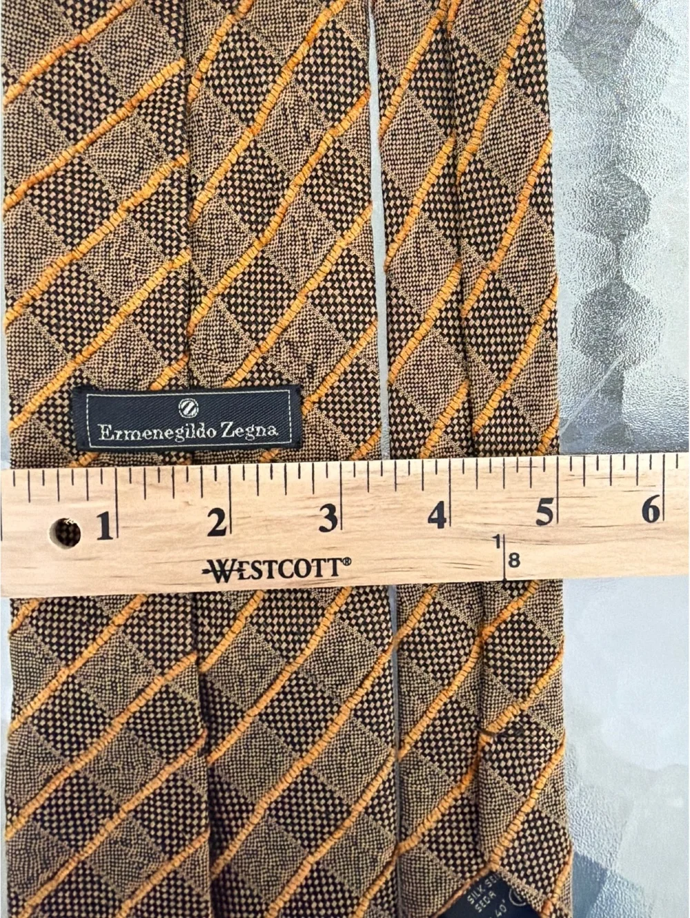 Vintage Ermenegildo Zegna Men's Silk Tie Brown Orange Geometric Necktie